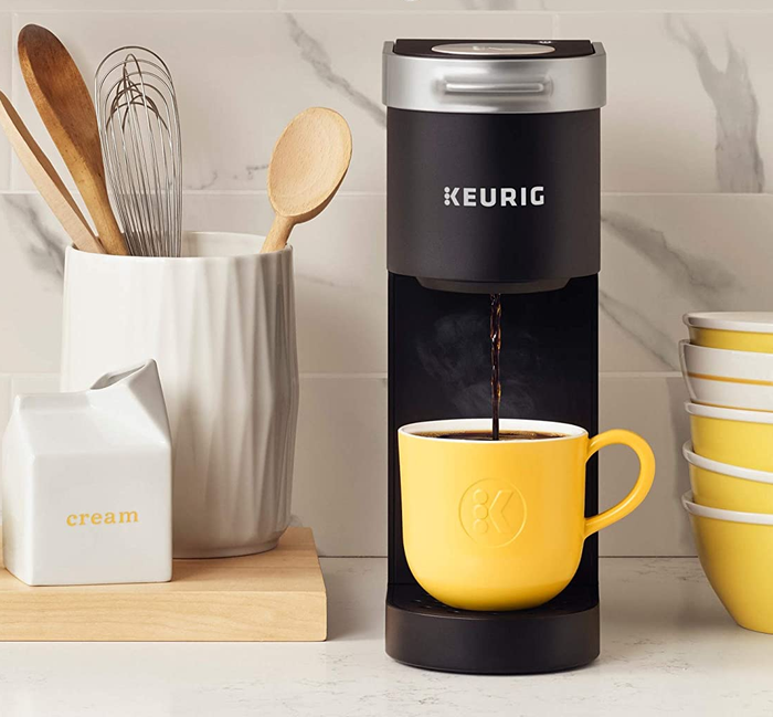 The sleek black Keurig coffee maker