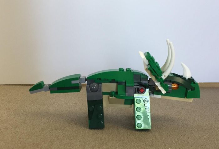 a Lego Triceratops dinosaur model
