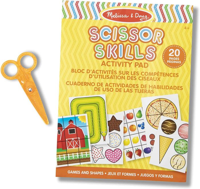 Melissa & Doug scissor skills book featuring fun exercises for kids to improve their cutting abilities
