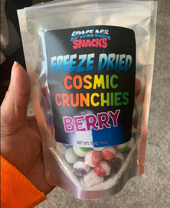 A bag filled with vibrant freeze-dried Skittles