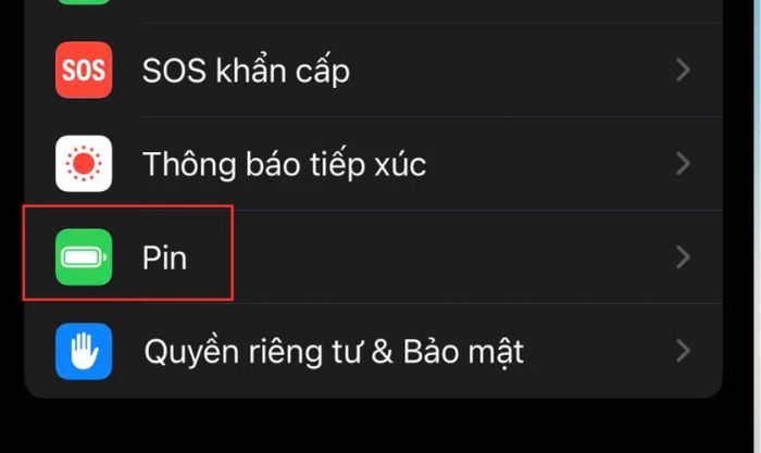 Truy cập vào mục Cài đặt và chọn mục Pin