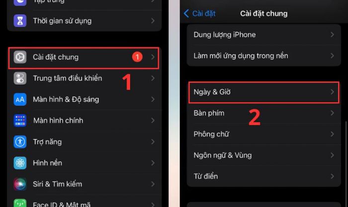 Vào Cài đặt chung và chọn mục Ngày & Giờ