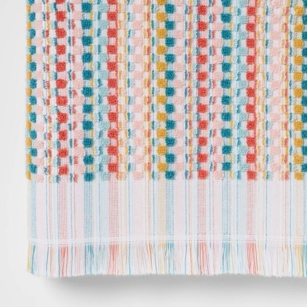 A close-up view of the towel's striped pattern