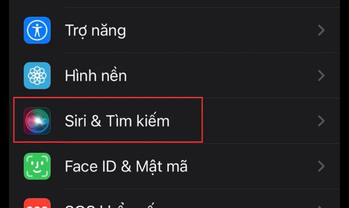 Cuộn xuống trong menu Cài đặt và tìm mục Siri & Tìm kiếm