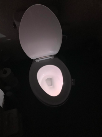 Photo provided by a reviewer showcasing the installed LED toilet bowl night light.
