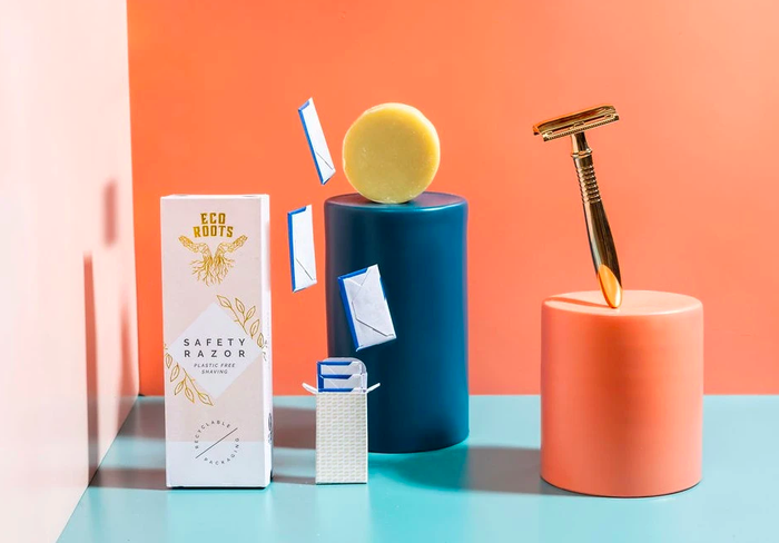 The kit displayed on vibrant, colorful stands