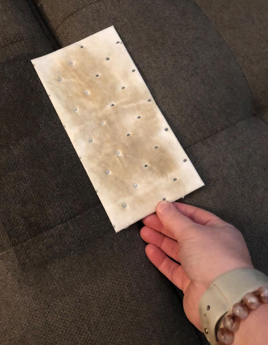 A reviewer’s photo of a used stain-lifting pad