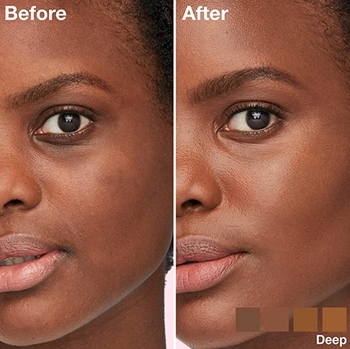 A model demonstrates the before and after effects of using the Instant Perfector on their skin.