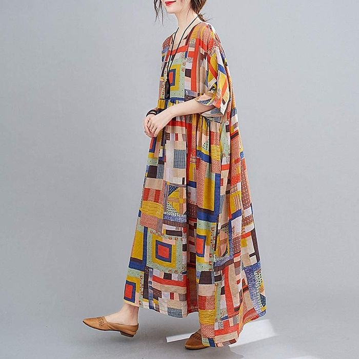 side view of the same dress featuring a quilted pattern