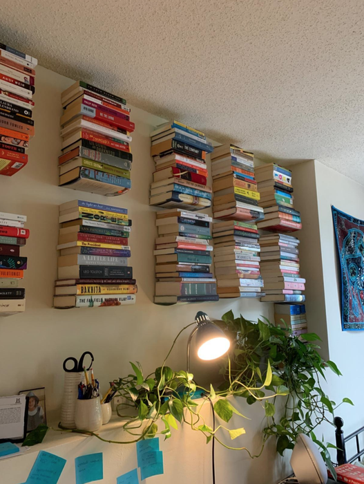 Ten concealed bookshelves filled with books