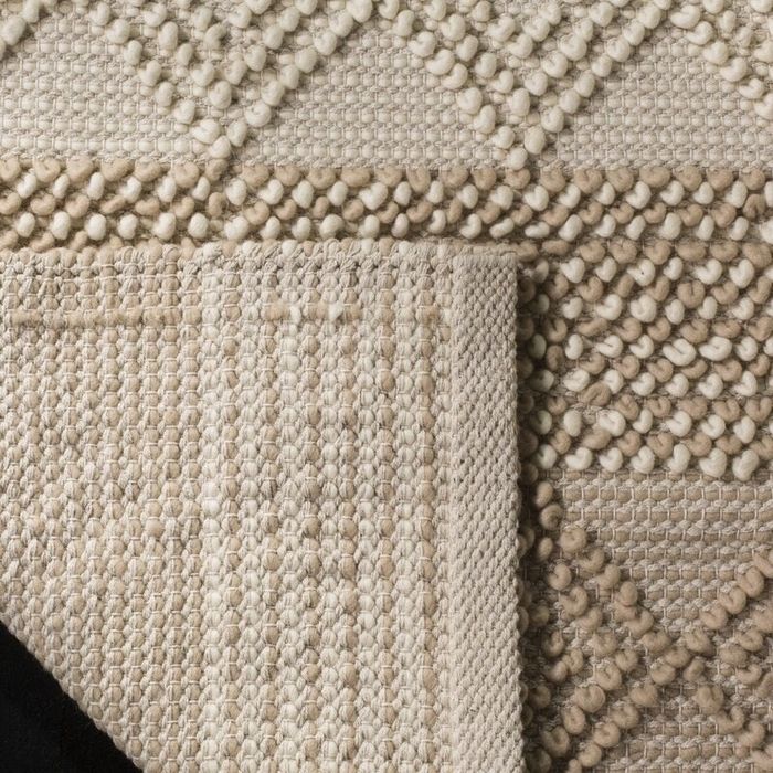 A close-up view of the corner of the rug, flipped over to show its underside.