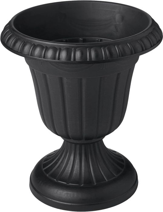 A black fluted garden urn planter, perfect for enhancing your outdoor space
