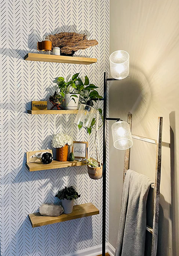 Image showing two sets of the wooden shelves