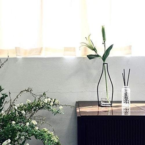 A single vase holding one delicate flower stem