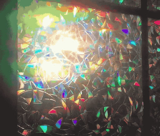A GIF showing light passing through the film, creating dazzling rainbow patterns