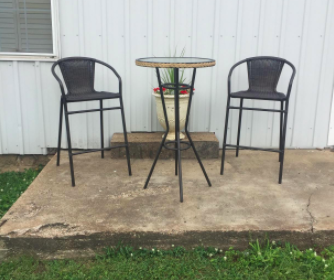 A reviewer's 'after' picture showcasing their refreshed outdoor furniture, now with a vibrant new look.