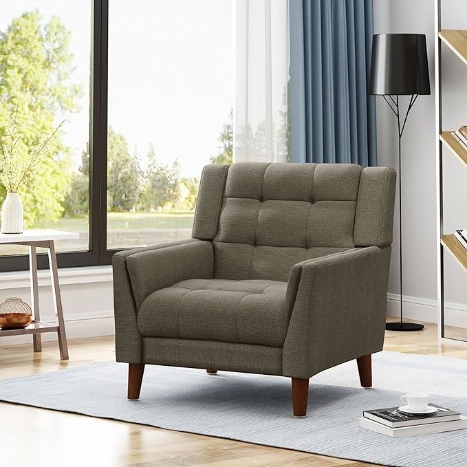 A contemporary armchair in a modern living room setup
