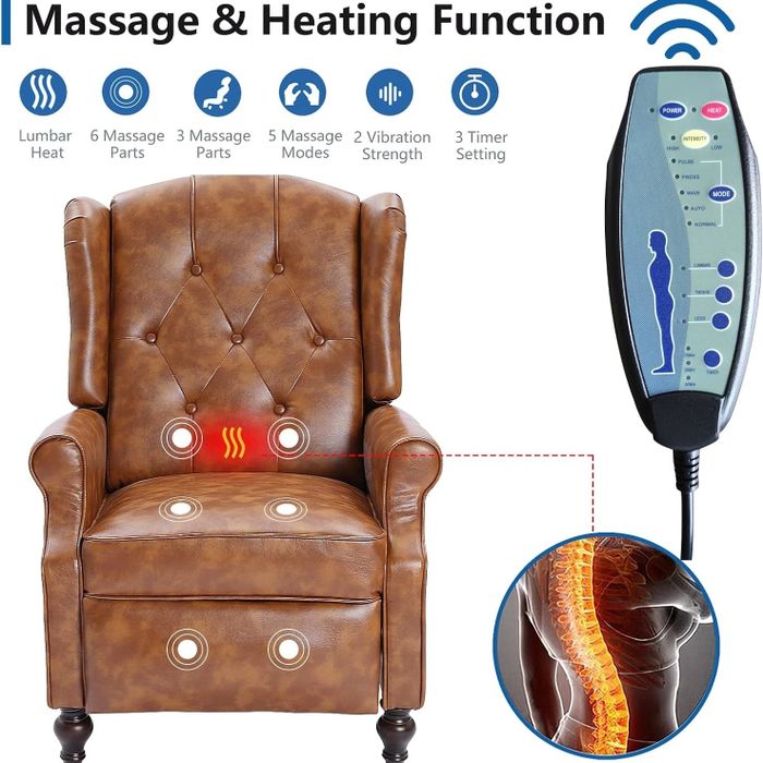 A massage recliner equipped with heating, multiple massage points, and a remote control