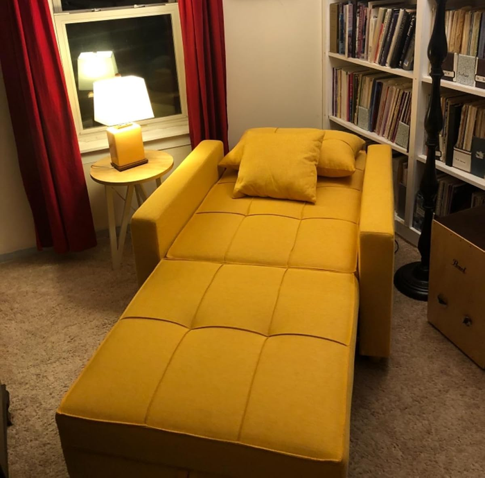 It fully extends to become a sleeper chair, perfect for a restful night.