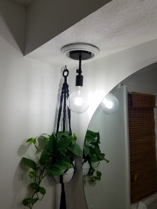 A close-up of the pendant light