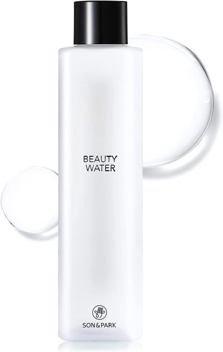 A bottle of SON & PARK Beauty Water skincare product.