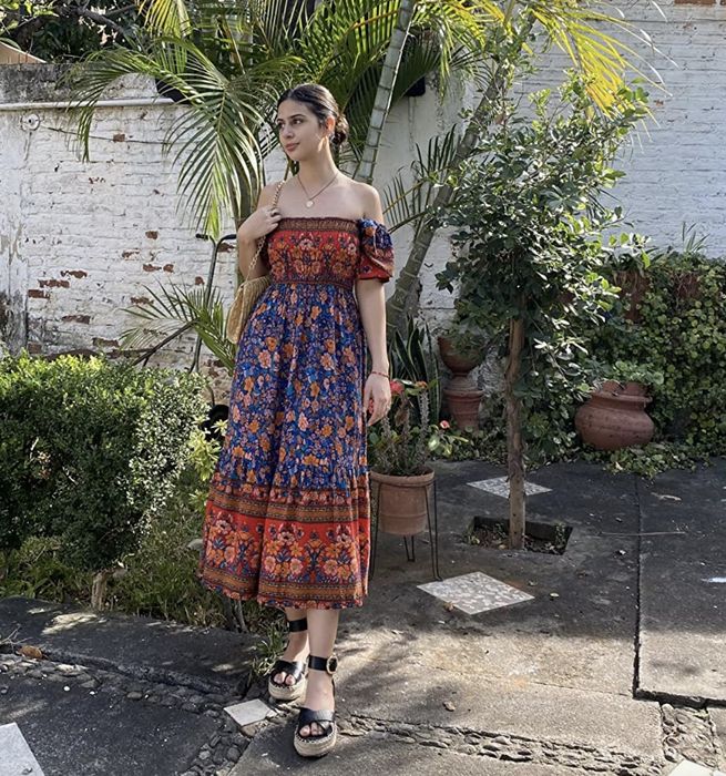 A customer wearing the dress