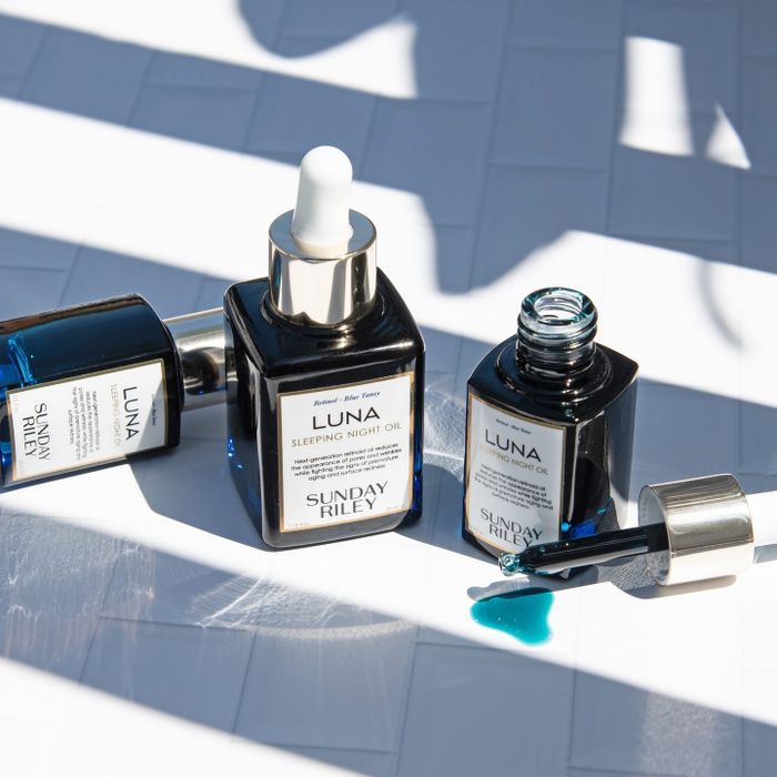 Various sizes of the Sunday Riley Luna sleeping oil available for purchase.