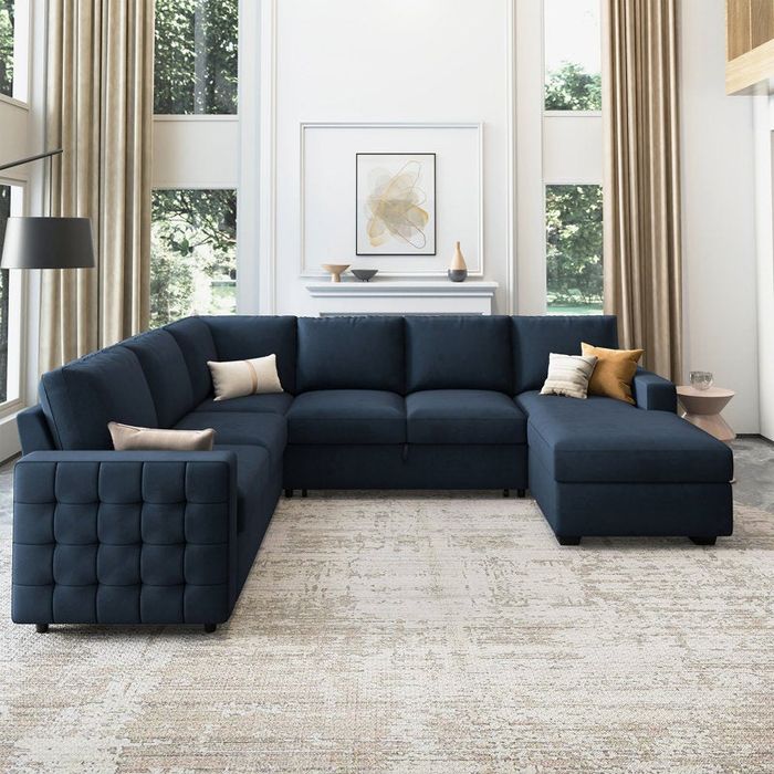 blue U-shaped sectional sleeper sofa