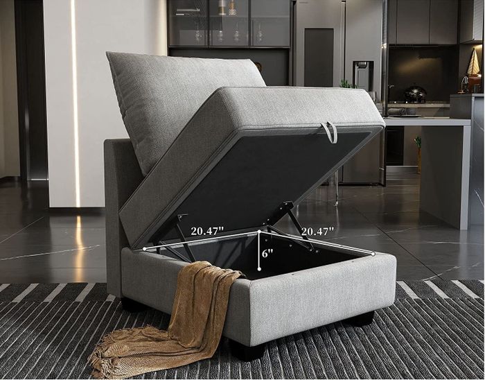 A storage ottoman shown in the photo