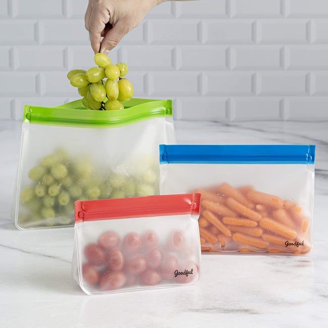 Three sizes of durable, reusable ziplock bags.