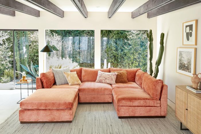 pink velvet u-shaped sectional