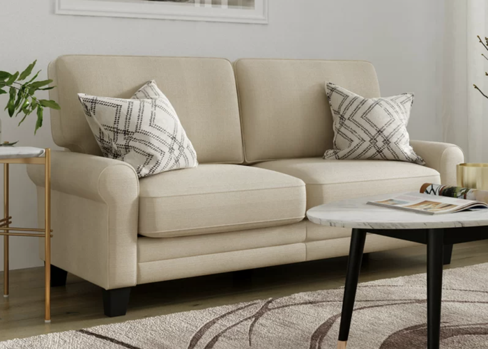The light beige sofa