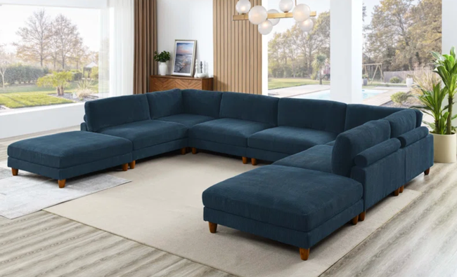 rich dark blue corduroy sectional sofa