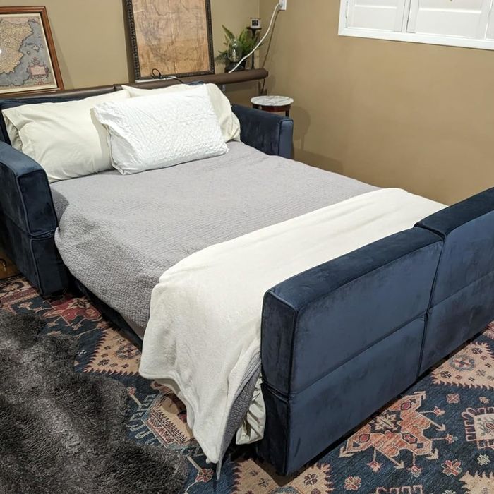 The modular sectional can be easily configured into a bed for added versatility.