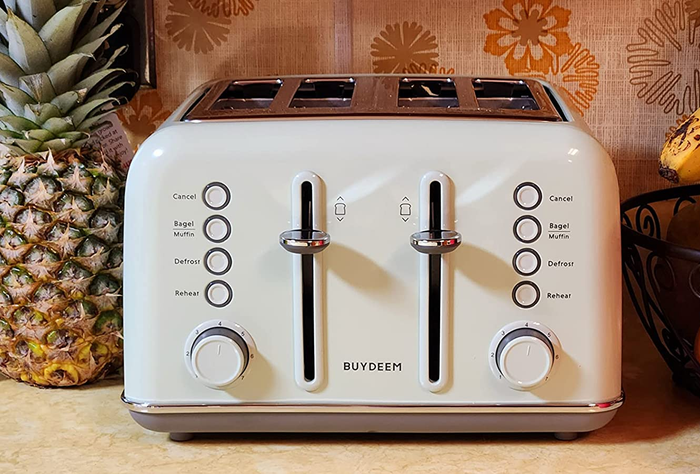 The toaster placed on the counter of a reviewer’s kitchen.