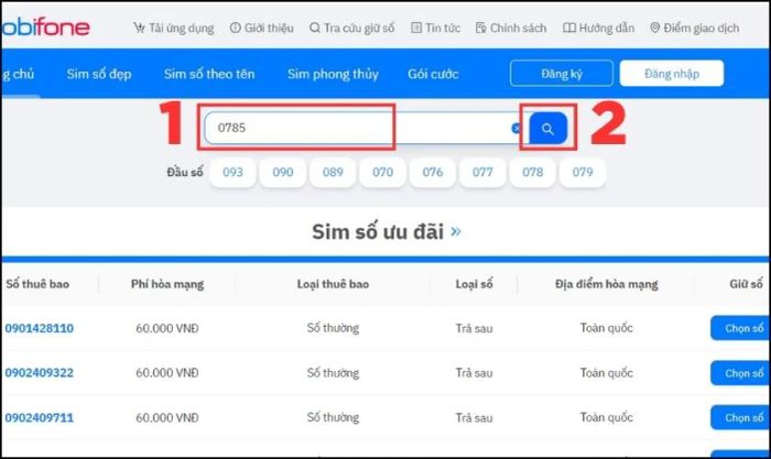 Bạn nhập số 0785 vào ô tìm kiếm rồi nhấn vào biểu tượng tìm.