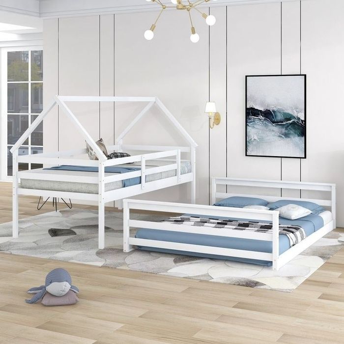 The bunk beds separated, with one side offering a full-size bed.
