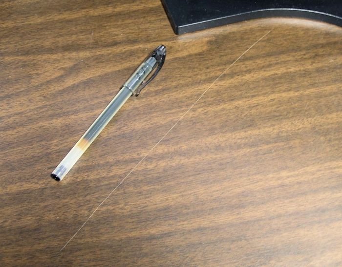 a scratch visible before the lacquer pen is applied