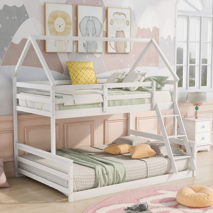 The bunk beds arranged one above the other, stacked on top of each other.