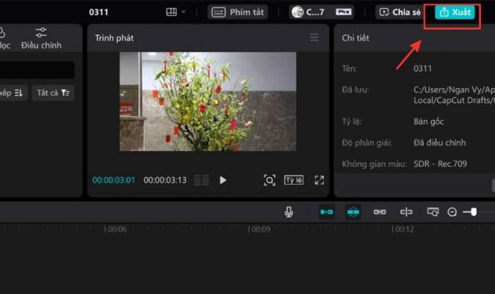 Nhấn vào biểu tượng mũi tên (Xuất) để lưu video về máy của bạn.