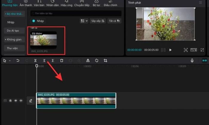 Bạn kéo video vào thanh thời gian để bắt đầu chỉnh sửa.
