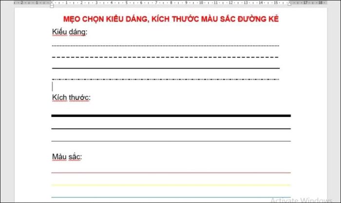 Lời khuyên về cách thay đổi kiểu dáng, kích thước và màu sắc các đường kẻ trong Word