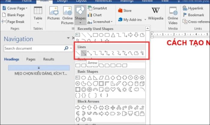 Chọn kiểu đường kẻ muốn chèn vào Word