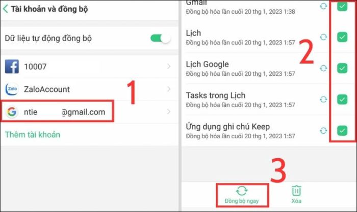 Giao diện Google khi chuyển dữ liệu từ OPPO cũ sang OPPO mới