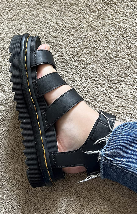 Close-up view of the side profile of Dr. Martens sandals