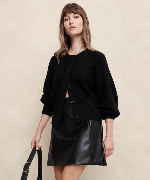 model wearing the black cardigan