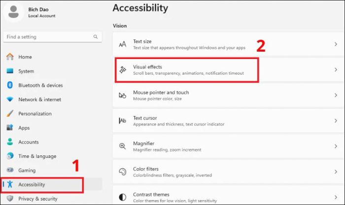 Tắt các hiệu ứng nền động trên Windows