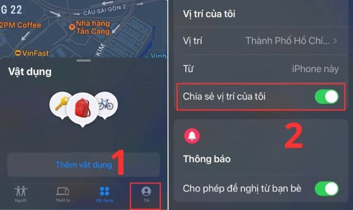 Định vị iPhone bị mất qua tính năng Sharing Location.