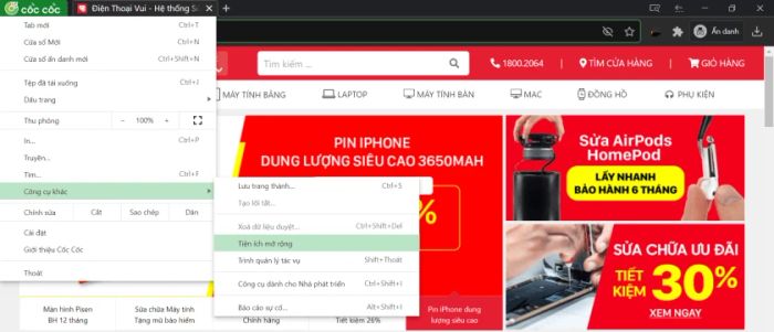 Xóa Add-Ons (Extension) trên trình duyệt Cốc Cốc