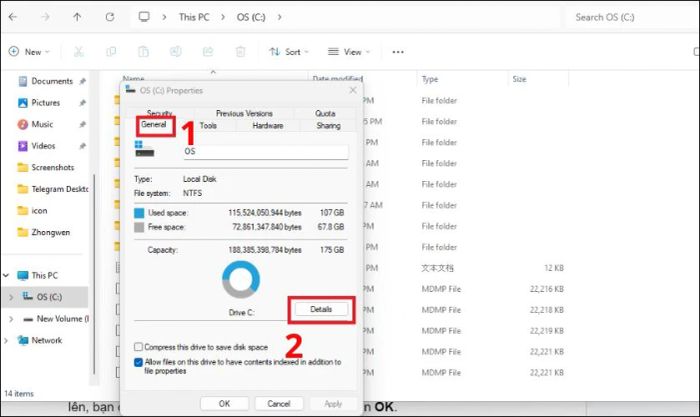 Trong cửa sổ General, bạn chọn tab Details để tiếp tục.